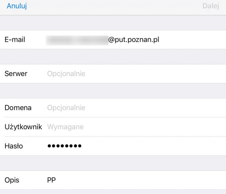 Konfiguracja klienta pocztowego na urządzeniu iPad (Exchange) Instrukcje